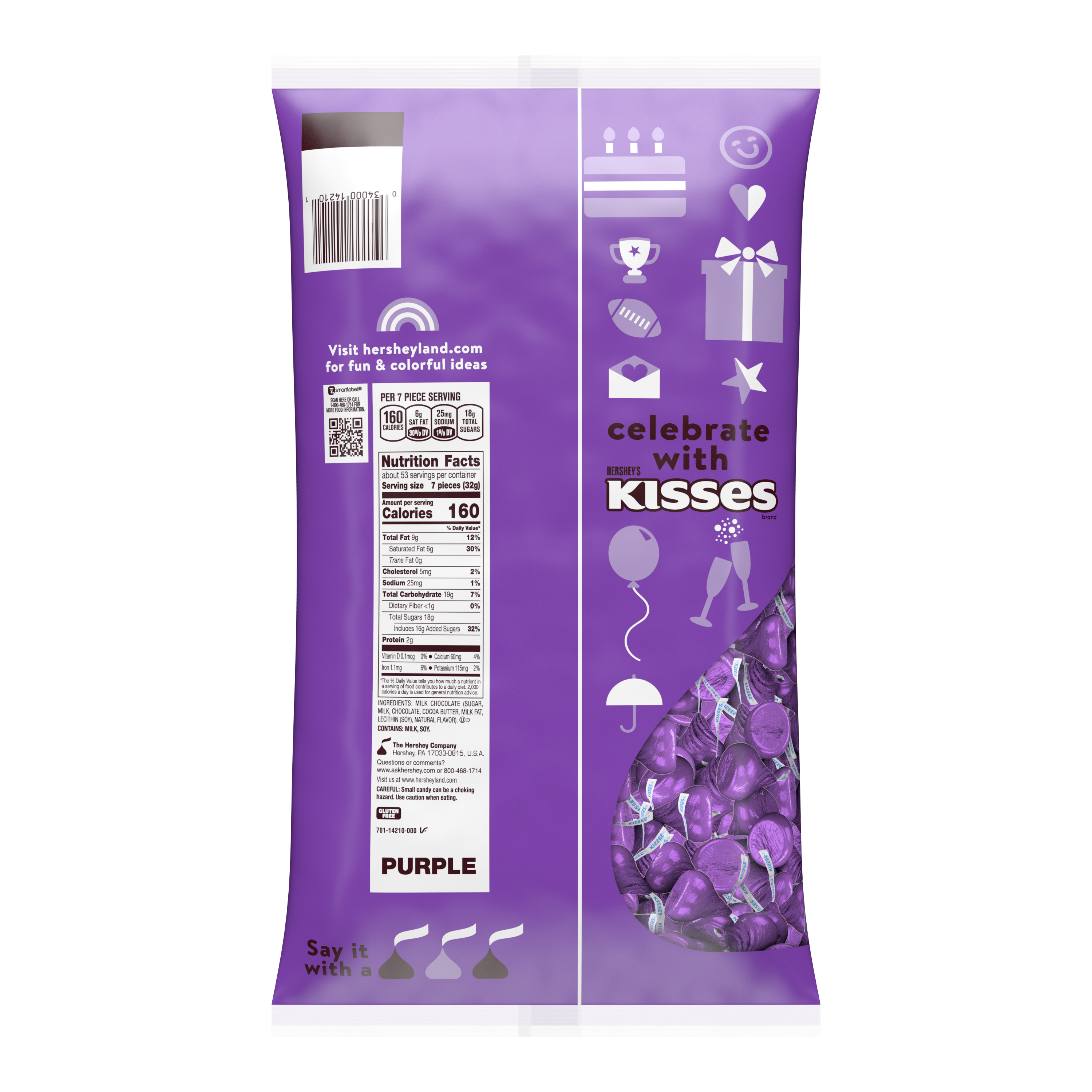 HERSHEY’S KISSES Purple Foils Milk Chocolate Candy Bulk Bag, 60 oz - THE HERSHEY COMPANY