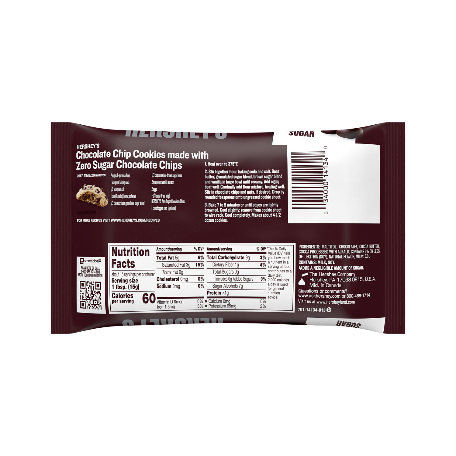 HERSHEY’S Zero Sugar Chocolate Baking Chips Bag, 8 oz - THE HERSHEY COMPANY