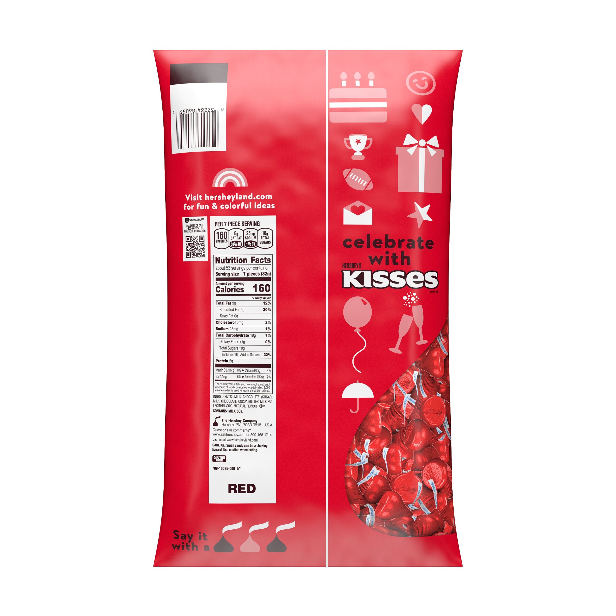 HERSHEY’S KISSES Red Foils Milk Chocolate Candy Bulk Bag, 60 oz - THE HERSHEY COMPANY