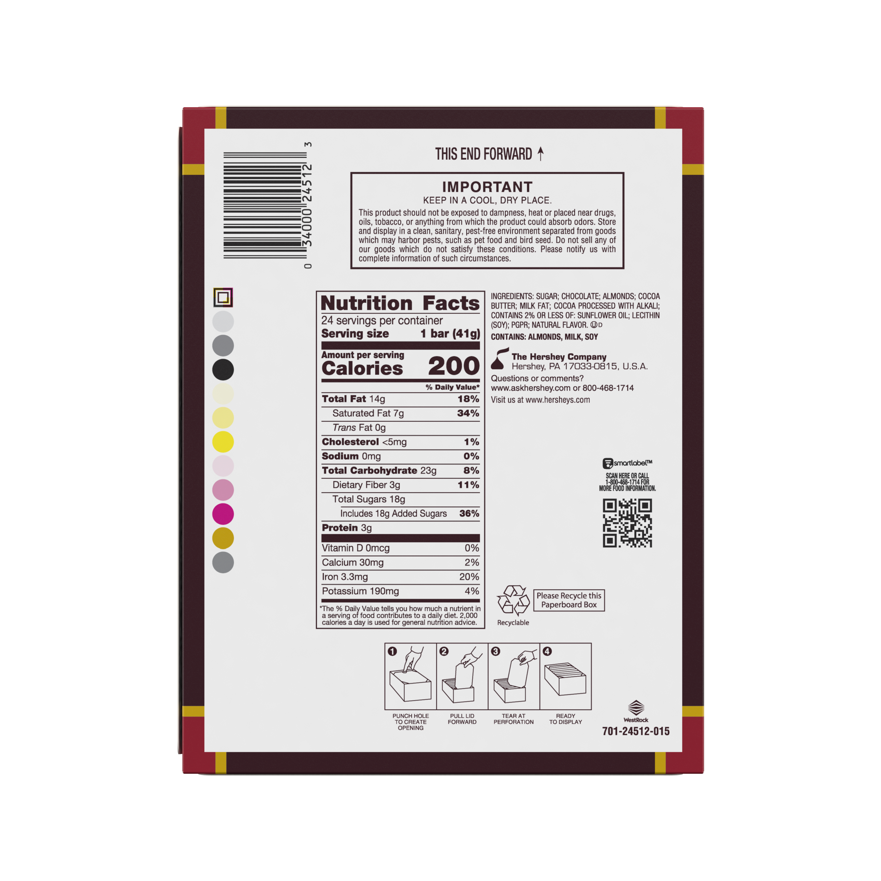 HERSHEY’S Special Dark Chocolate with Whole Almonds Candy Bars, 1.45 oz (24 Count) - THE HERSHEY COMPANY