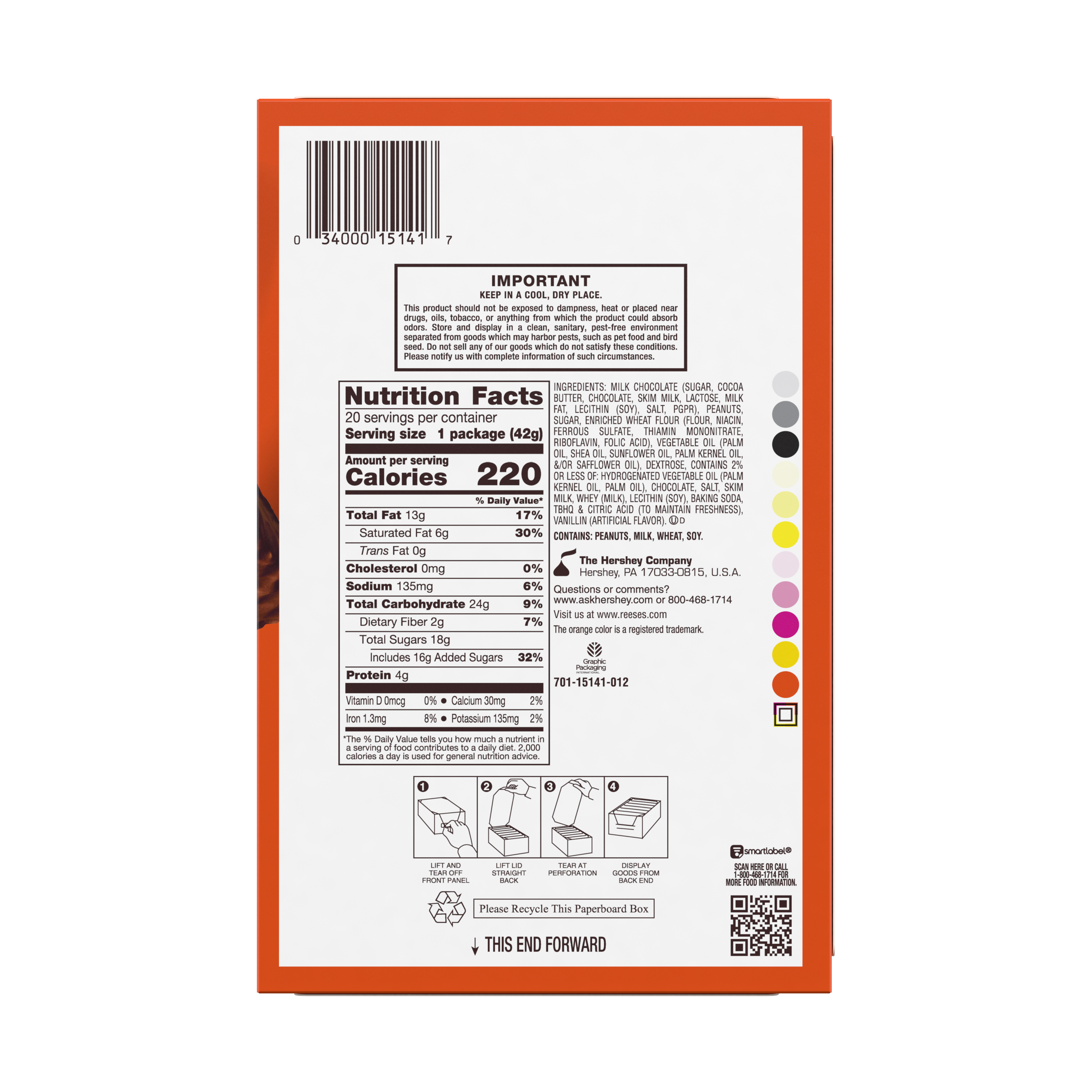 REESE’S STICKS Milk Chocolate Peanut Butter Candy Bars, 1.5 oz (20 Count) - THE HERSHEY COMPANY